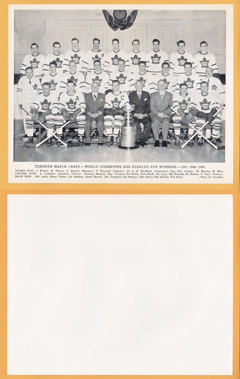 1945-54 QUAKER OATS PHOTO TORONTO MAPLE LEAFS STANLEY CUP TEAM photo